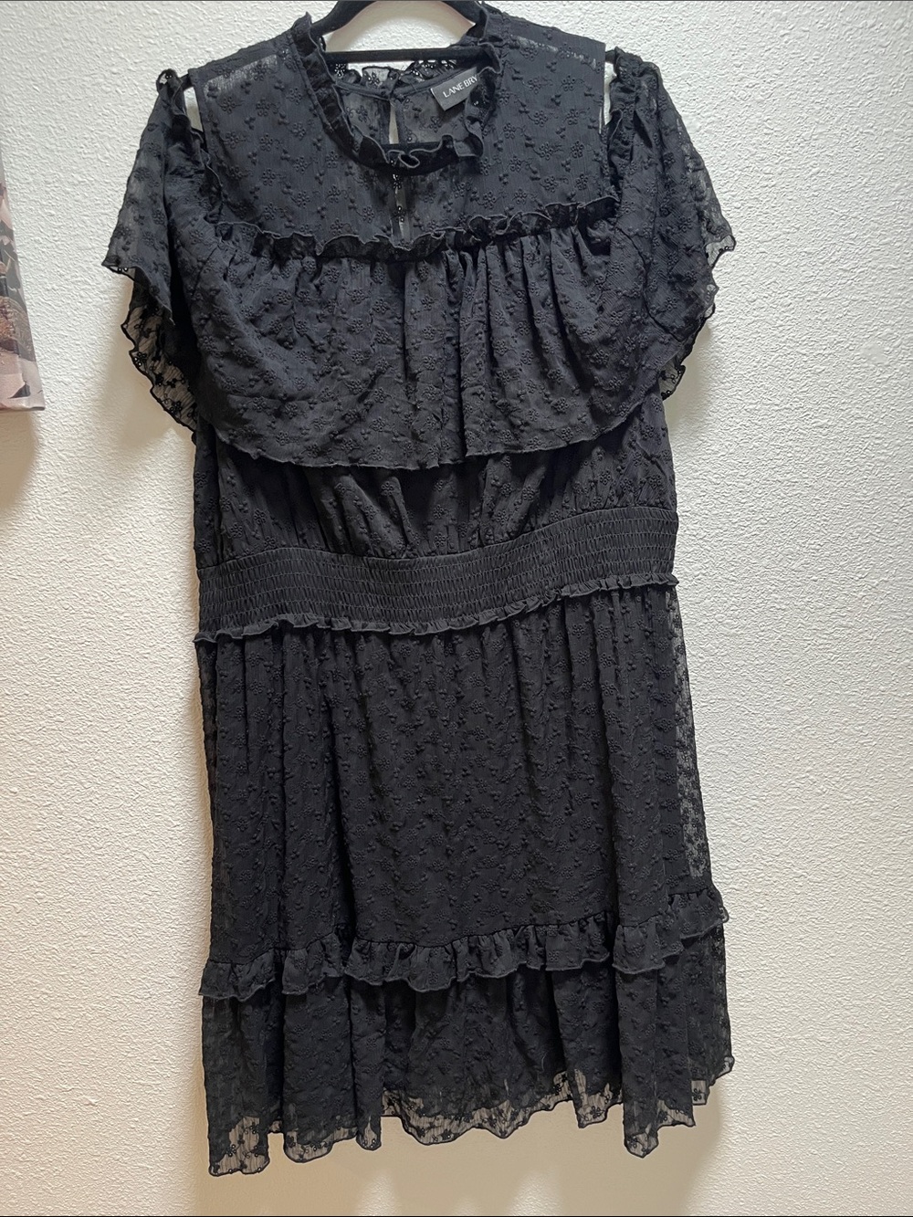 Lane Bryant Black Ruffled Swiss-Dot Mini Dress